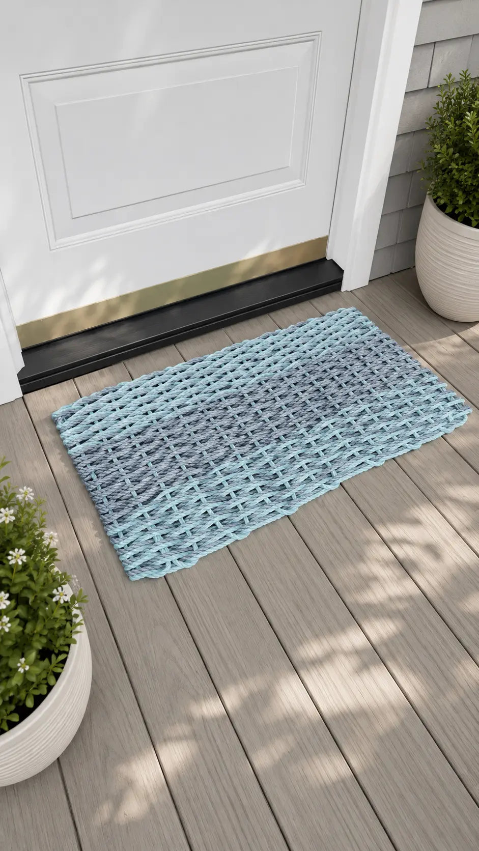 Large Doubleweave Light Gray and Seafoam Lobster Rope Mat