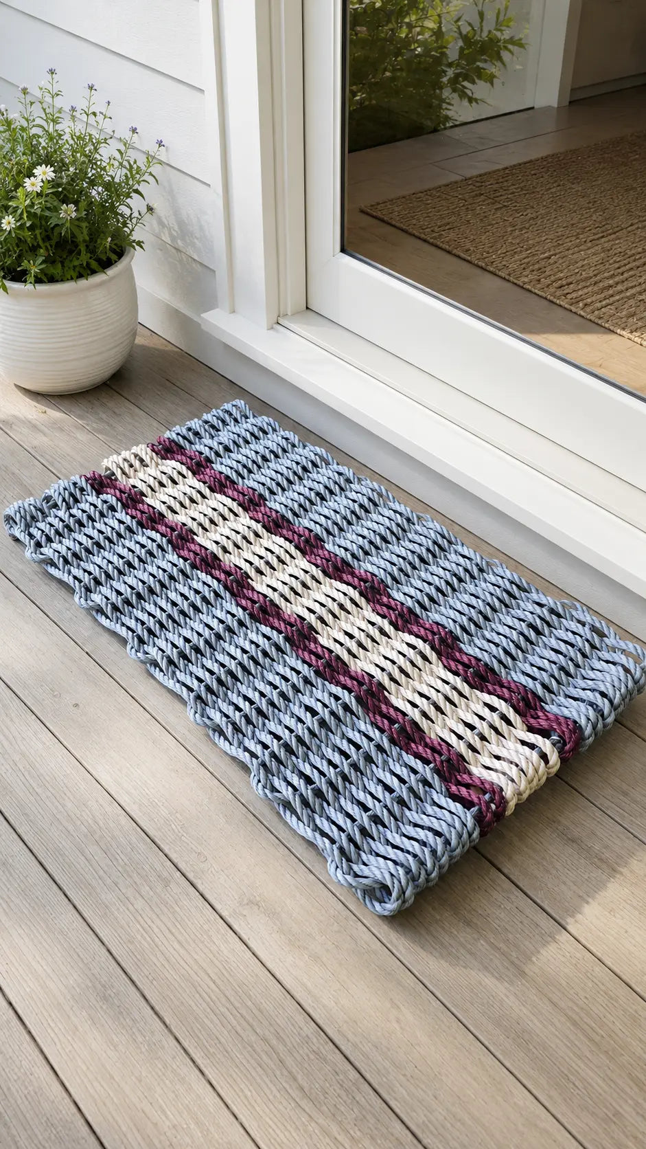 Light Gray and Light Tan with Burgundy Accents