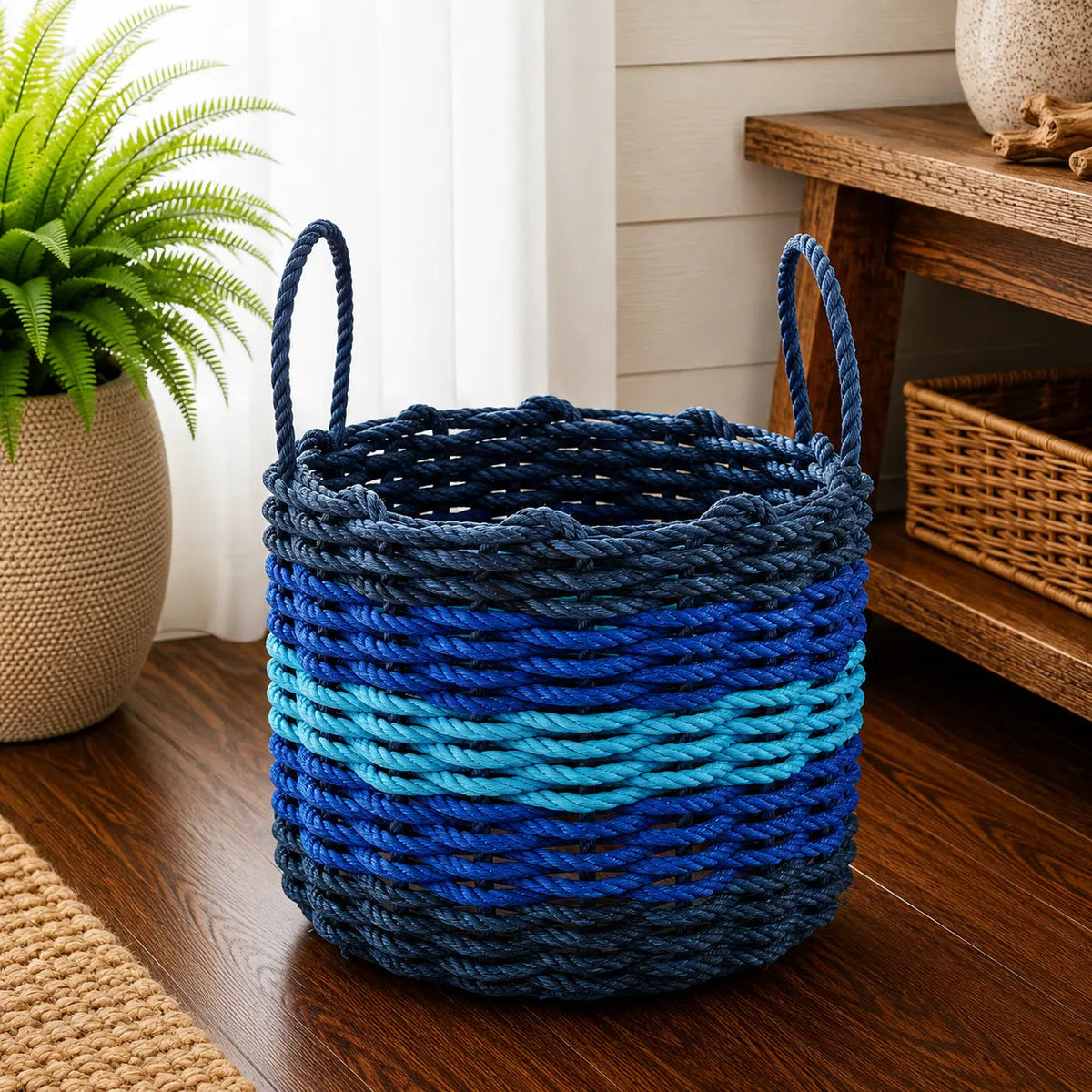 Five Stripe Rope Storage Basket Navy Blue, Blue, Light Blue
