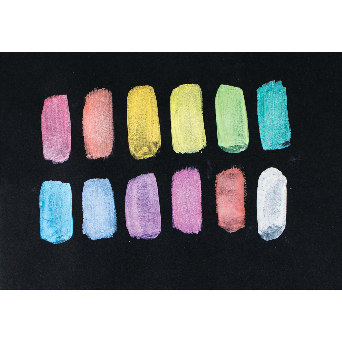Pearlescent color swatches on black paper
