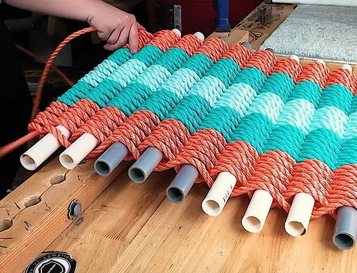 5 Stripe Lobster Rope Mat Orange Teal and Seafoam