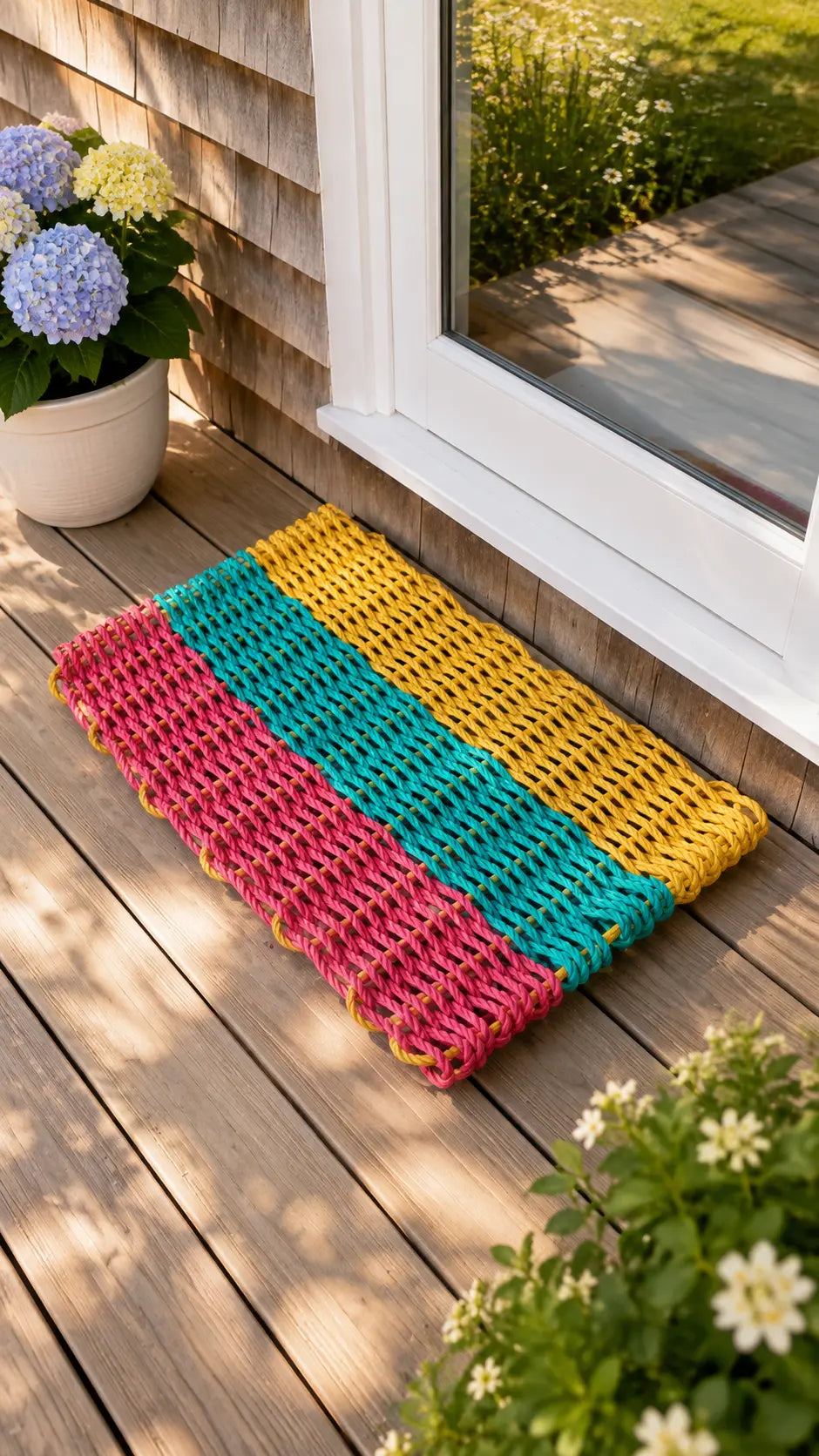 Three Stripe RopeMat Pink Teal Yellow