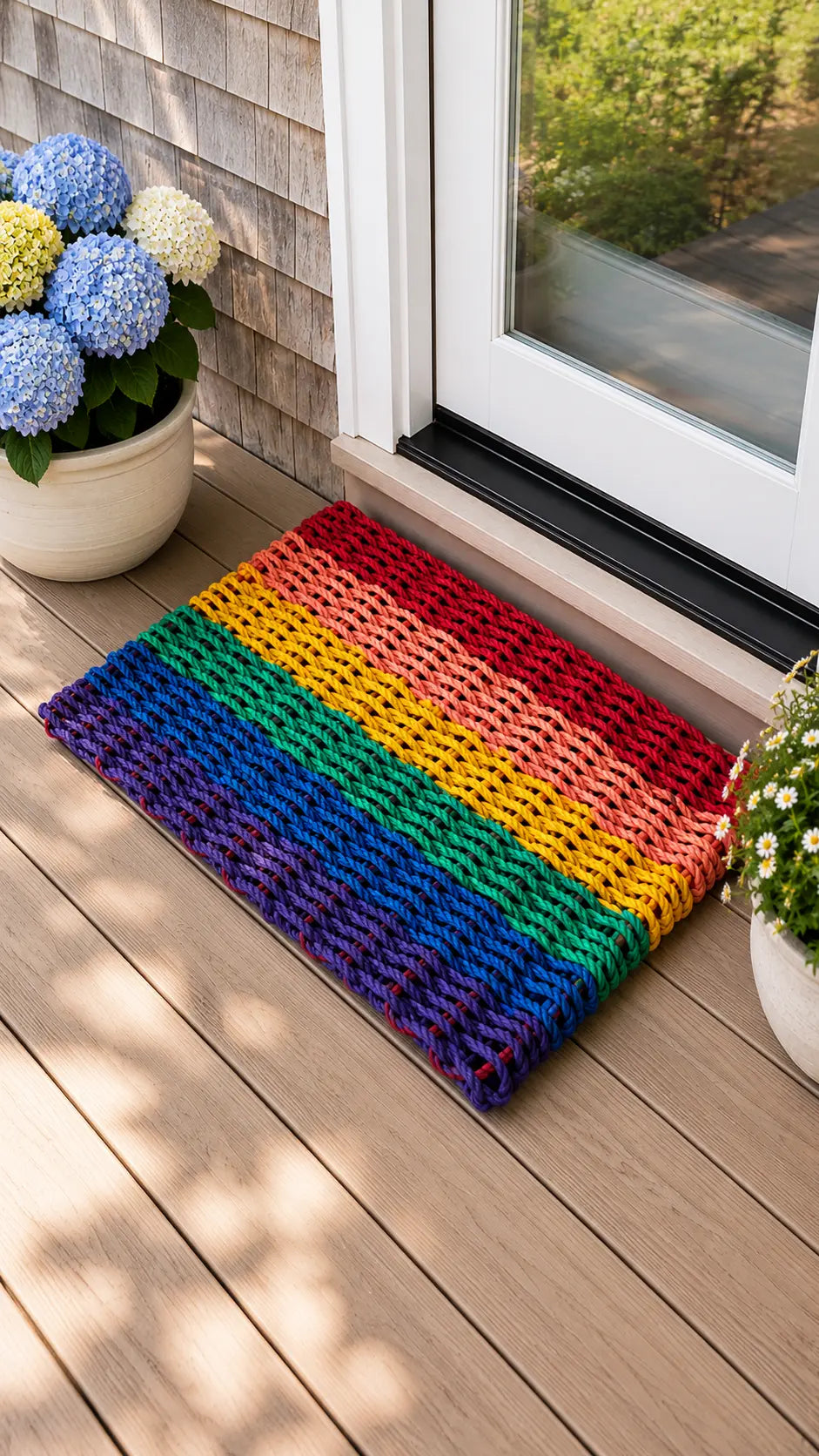 Rainbow Rope Mat made with Lobster Rope, Maine Made