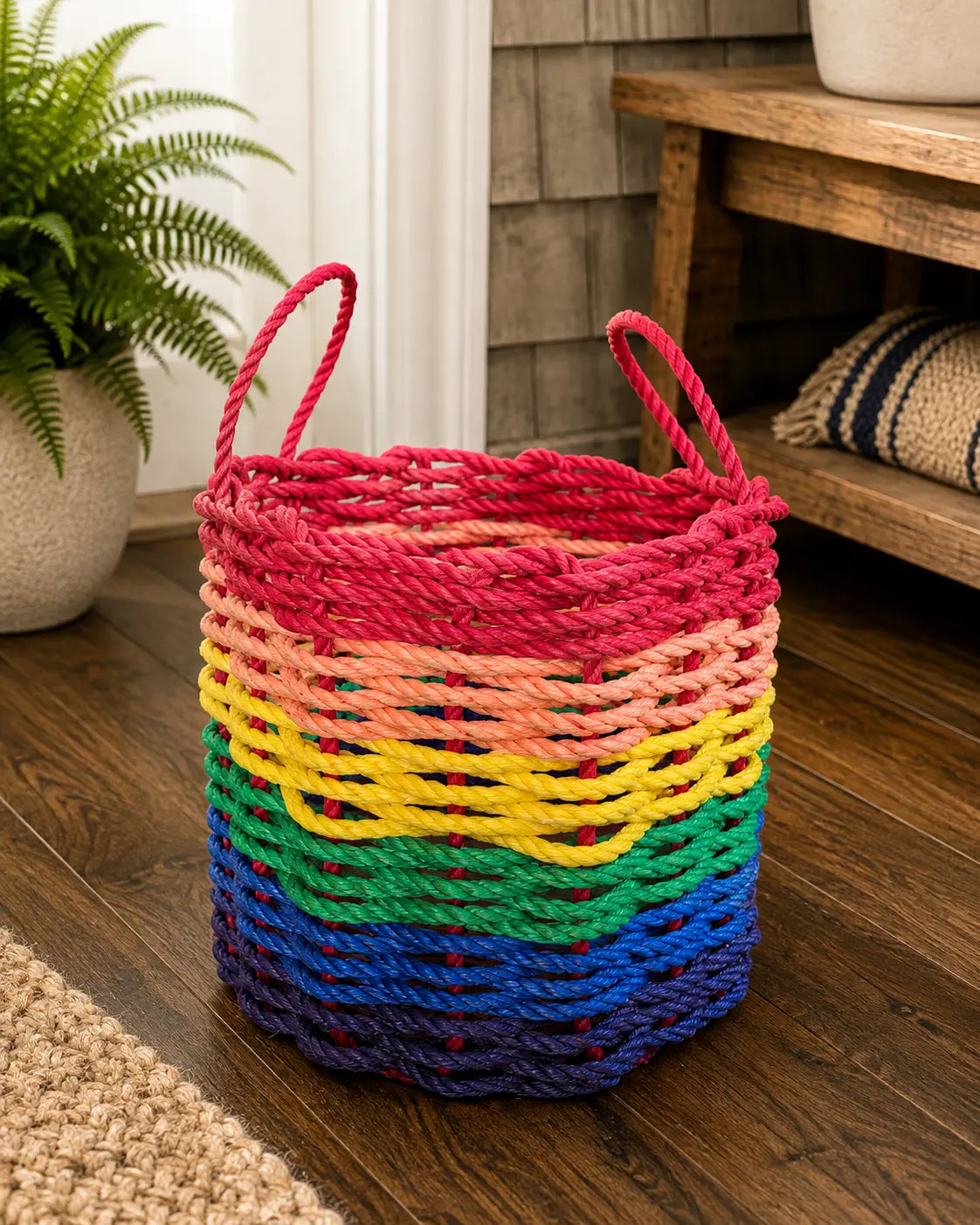 Authentic Maine Lobster Rope Storage Basket, Rainbow