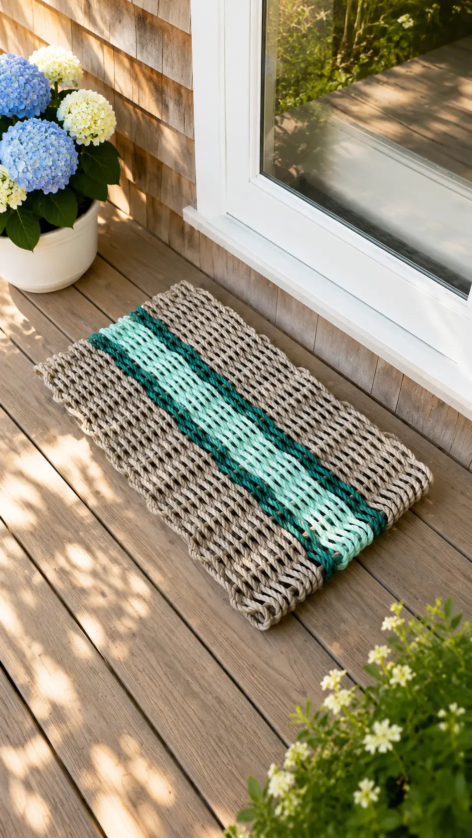 Lobster Rope Door Mat, Tan and Seafoam, accent color choice