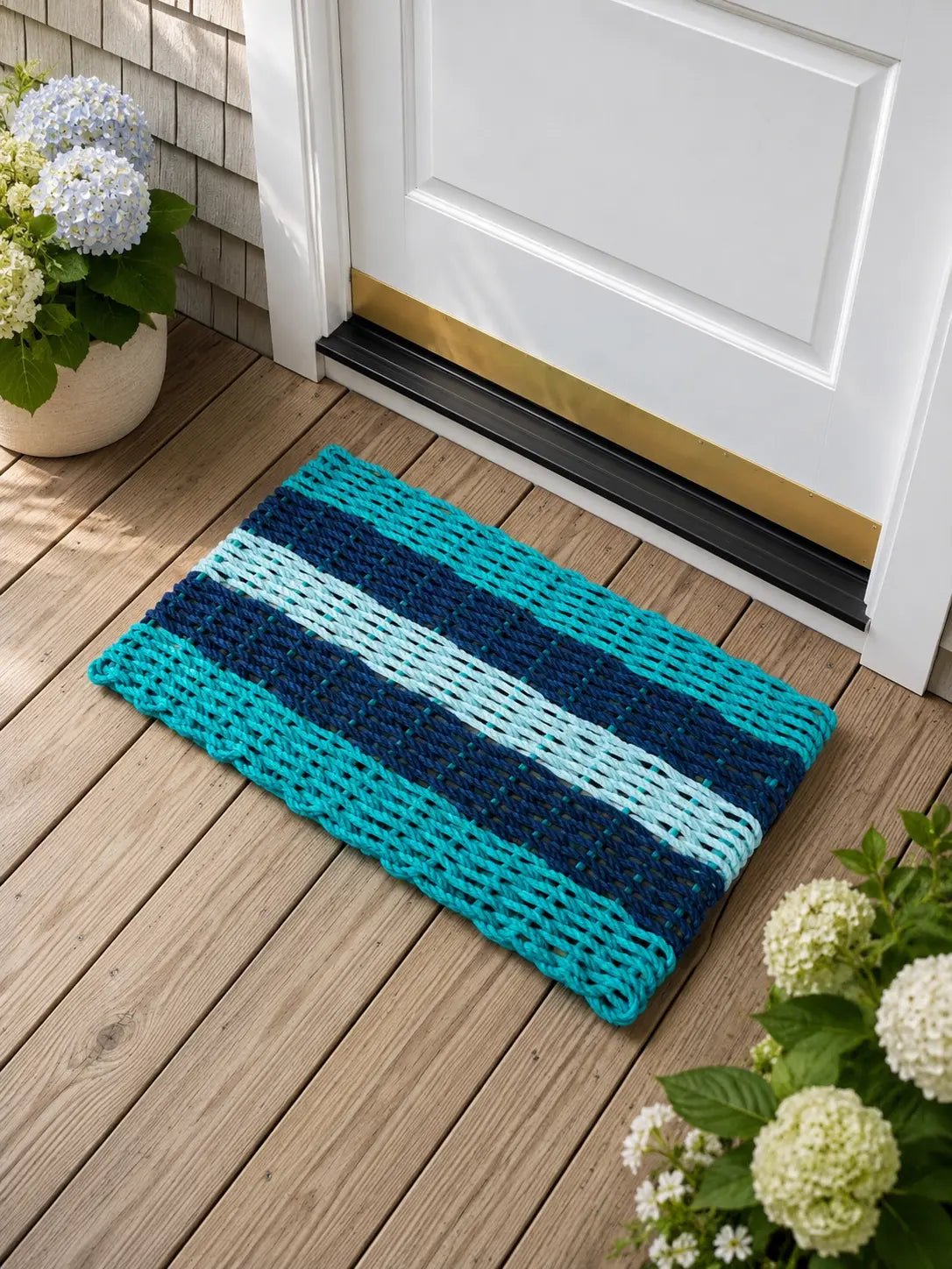 5 Stripe Lobster Rope Mat Teal, Navy Blue, Seafoam