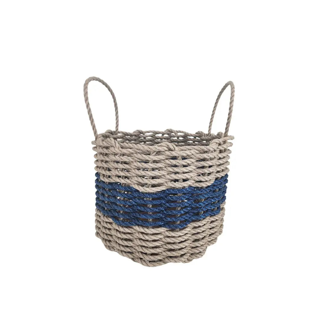 Authentic Maine Lobster Rope Storage Basket Tan and Navy Blue
