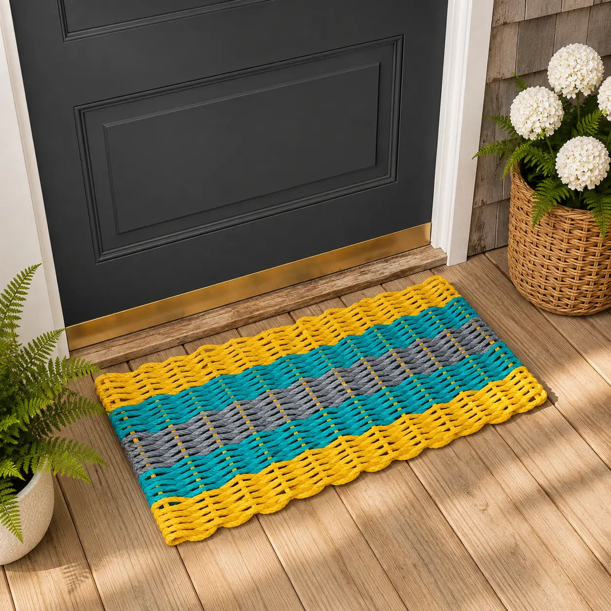 Five Stripe Rope Mat Yellow Teal Gray