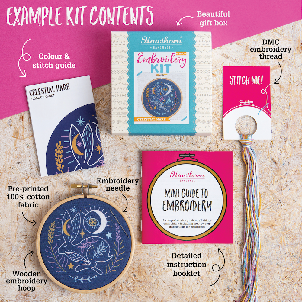 Celestial Hare Mini Embroidery Kit | Complete Craft Kit for Beginners