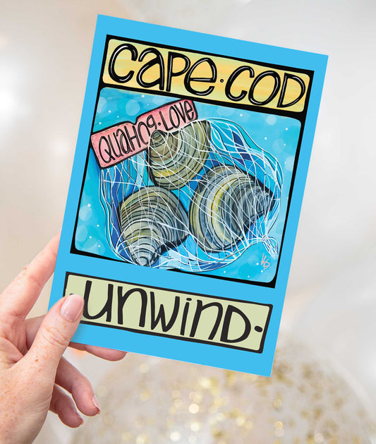 Cape Cod MA Postcard: Fun Clams Quahog Beach Coastal Card