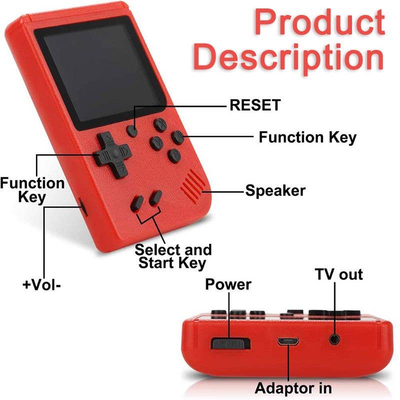 Retro Handheld Game BoxConsole with 400-in-1 Classic Games: Red
