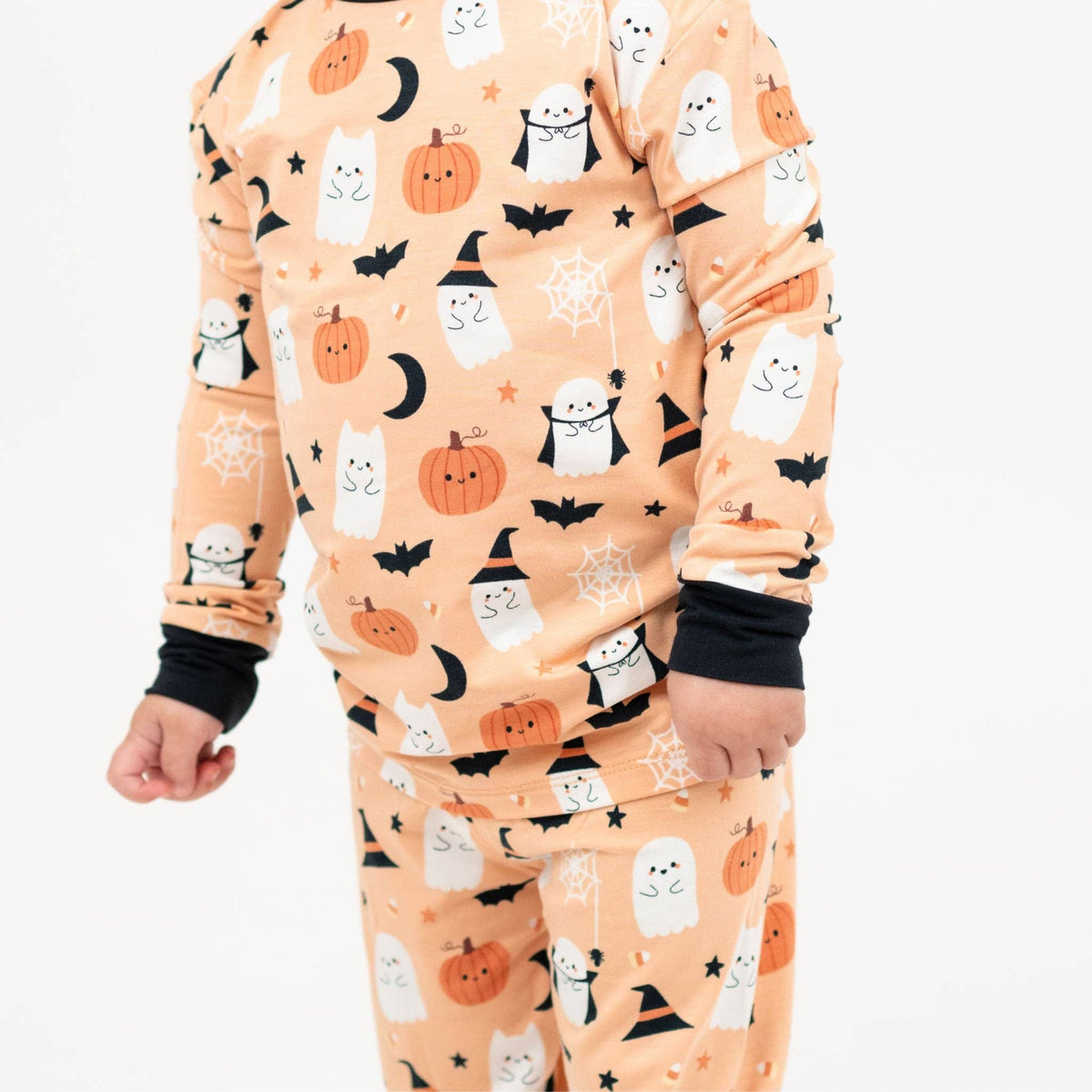 Boo-Tastic Glow-in-the-Dark Halloween Two-Piece Bamboo Long Sleeve Kids Pajama Pants Set: Orange/Multi / 3T