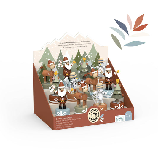 Display of 12 Christmas Pushing Puppet