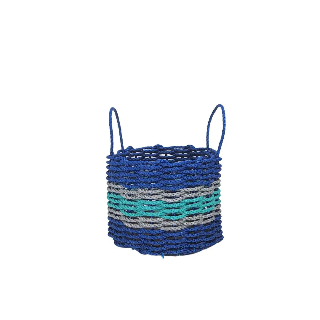 Authentic Maine Lobster Rope Storage Basket Blue and Teal with light Gray Accents