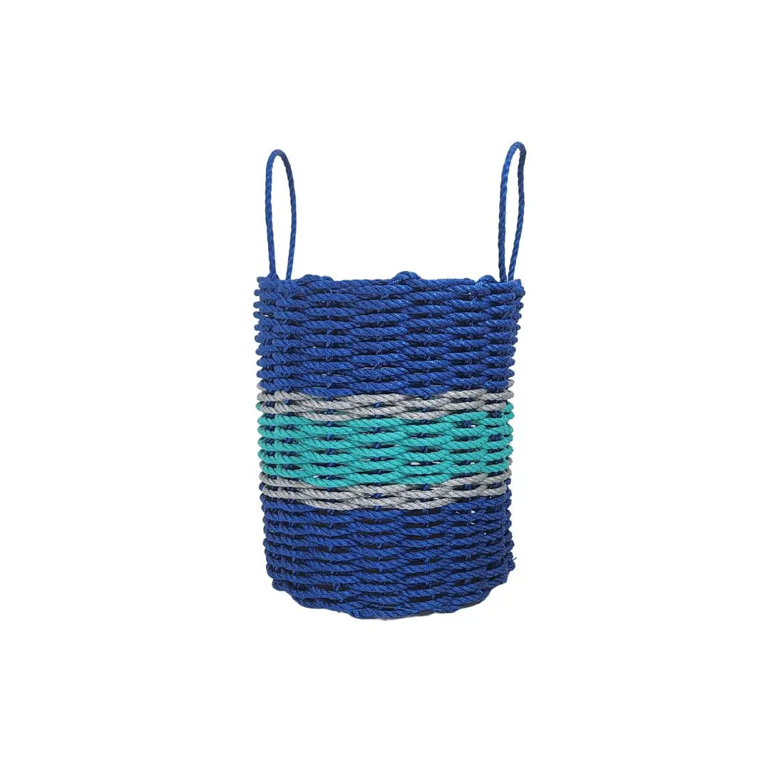 Authentic Maine Lobster Rope Storage Basket Blue and Teal with light Gray Accents