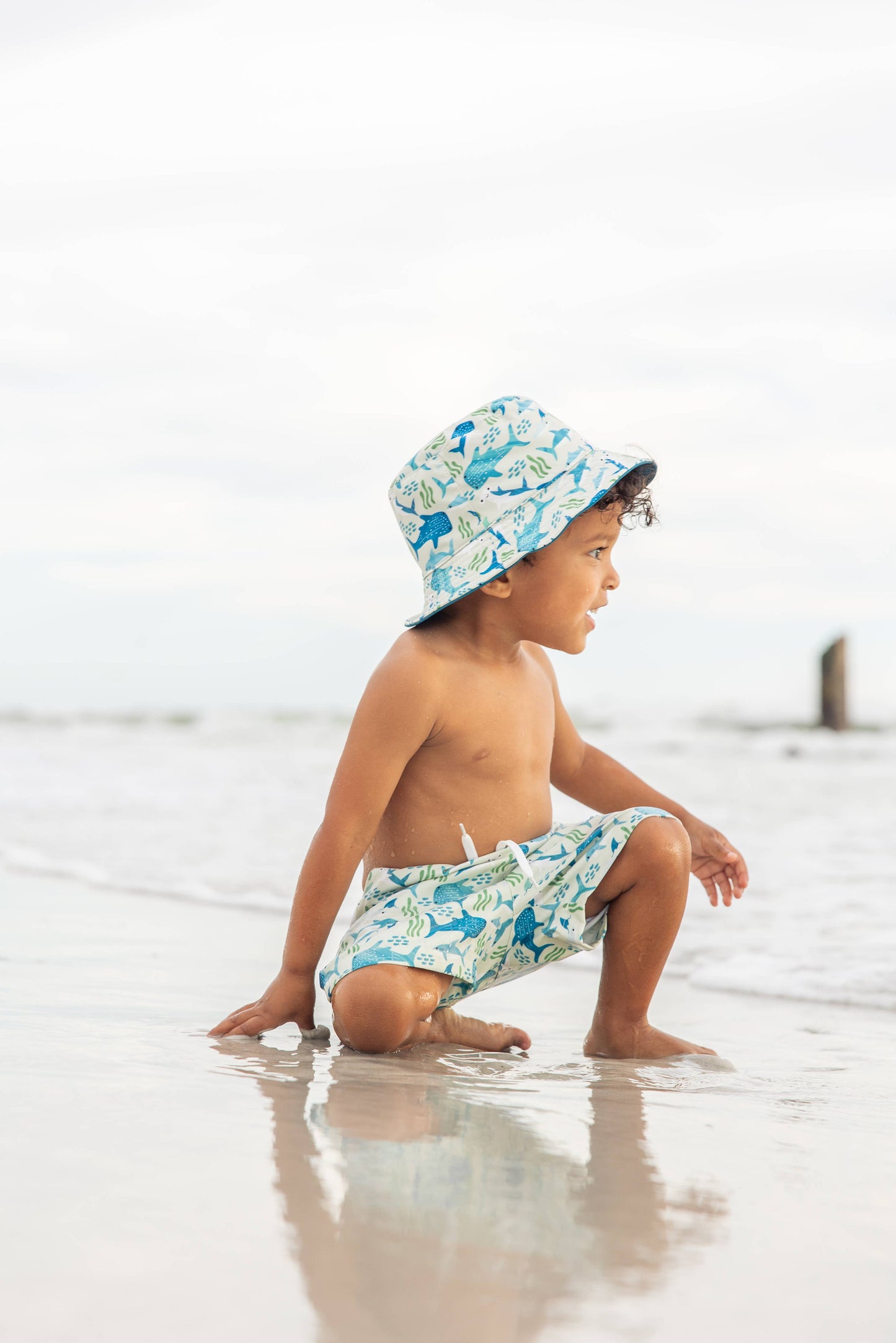 Shark Friends Ocean Animals Boys Swim Trunks Kids Swimsuit: Blue/Multi / 6-12M