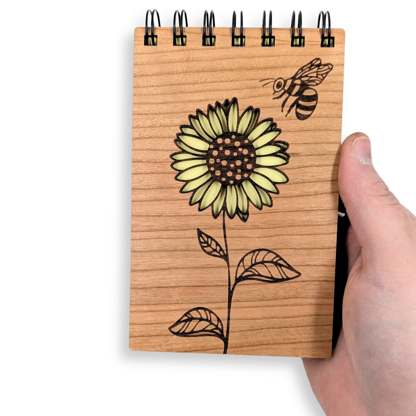 Sunflower Bee Wood Pocket Notebook - Notepad