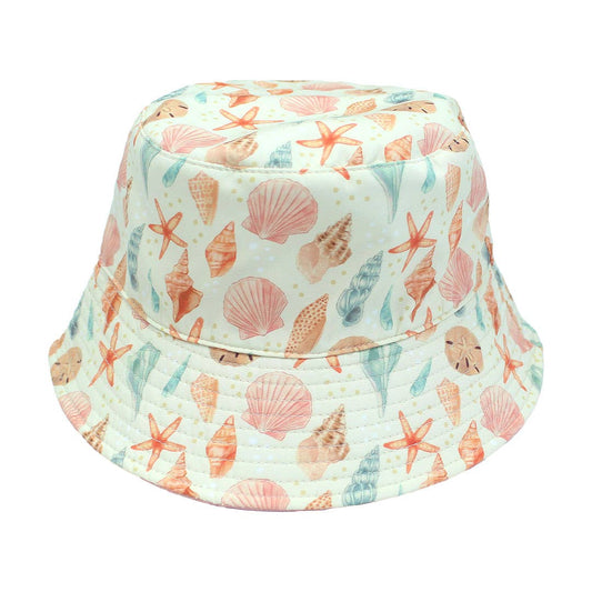 Sandy Seashells Pink Reversible Beach Baby Bucket Hat: Beige/Multi / Baby