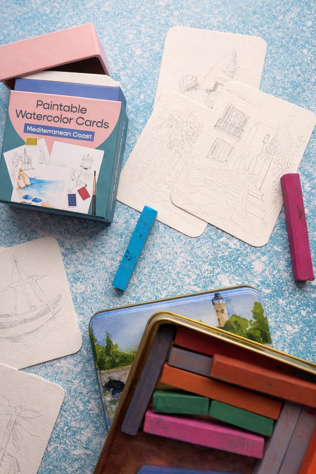Paintable Watercolor Card Deck - Mediterranean Coast