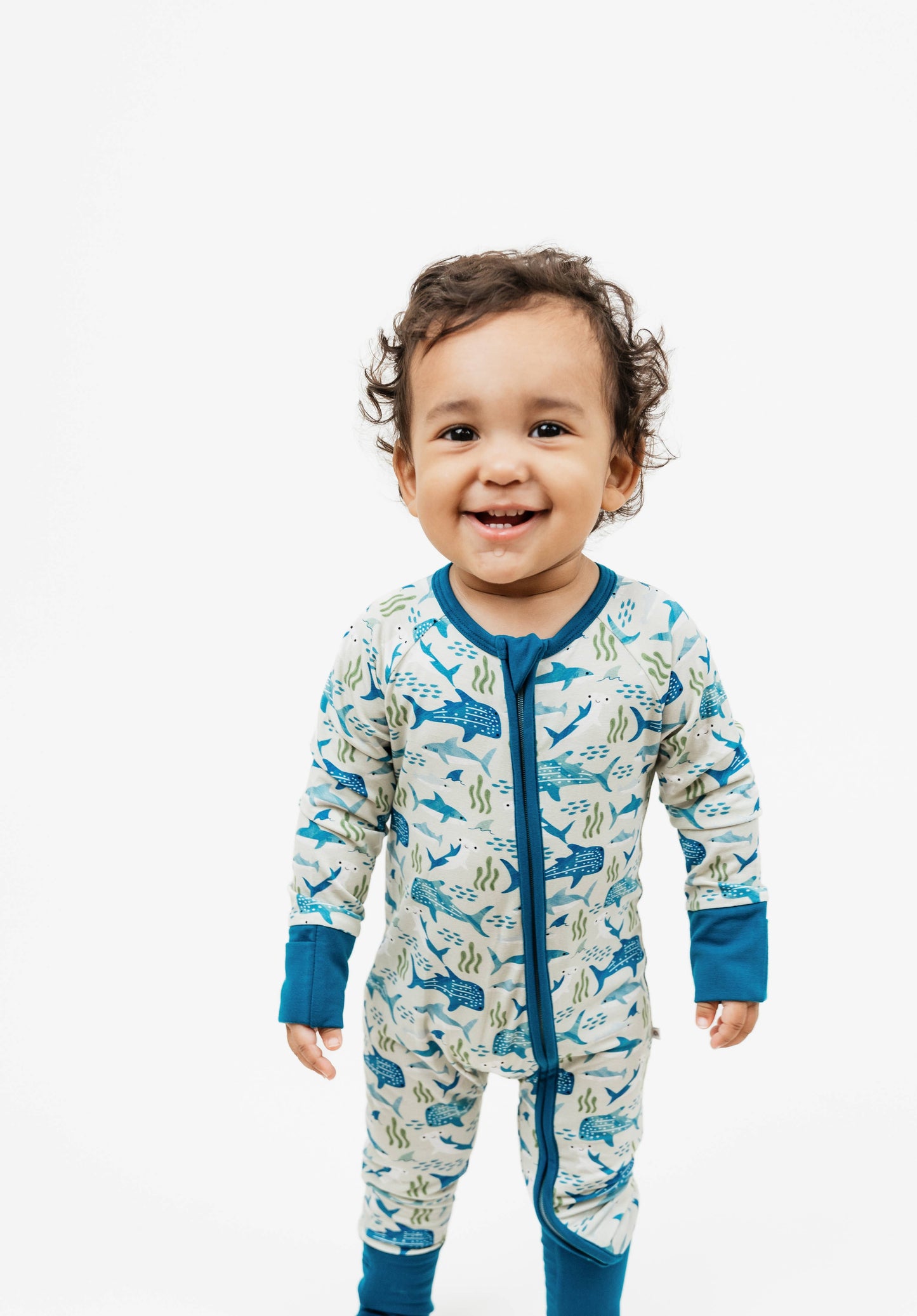 Shark Friends Ocean Bamboo Convertible Baby Pajamas: Blue/Multi / 12-18M