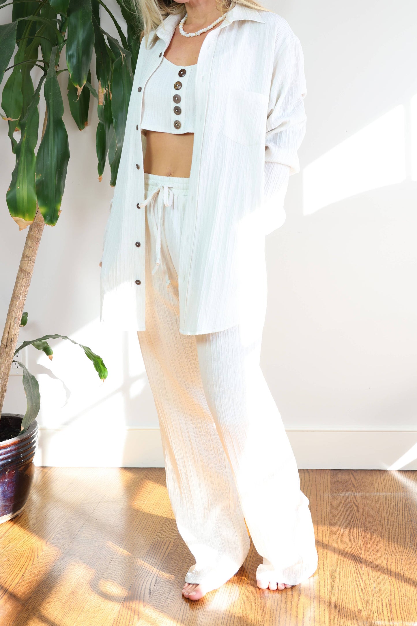 Gauze Textured The Boyfriend Shirt : M