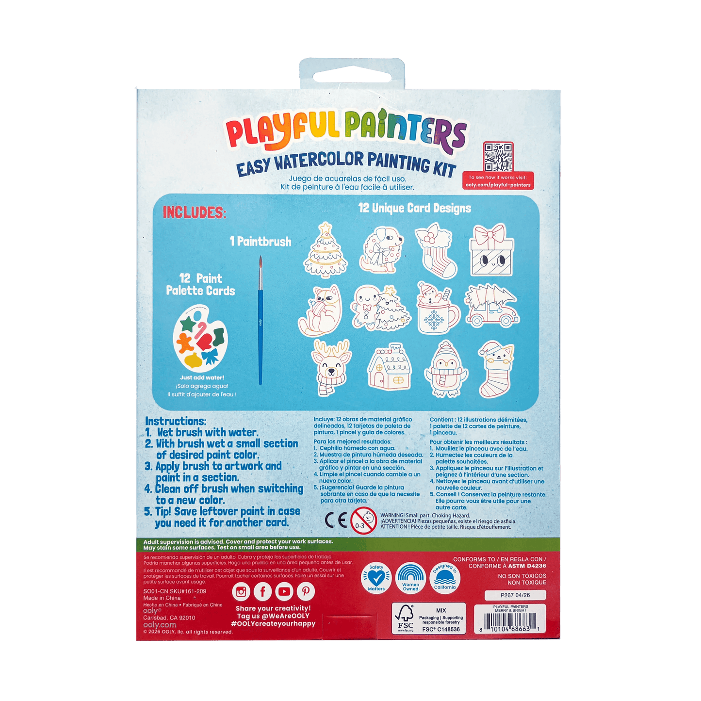 Playful Painters Easy Watercolor Painting Kit - Merry & Bright
