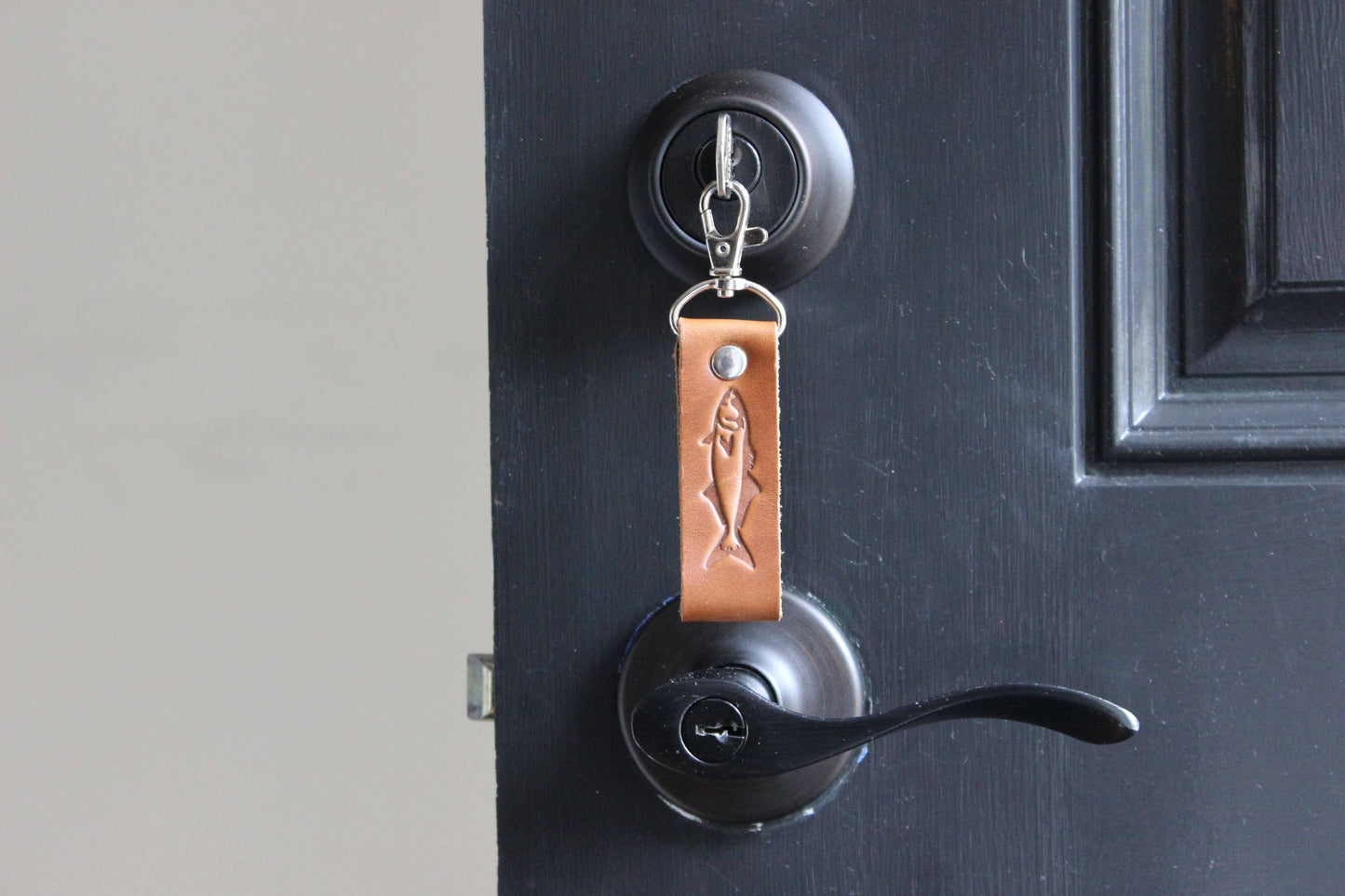 Leather Blue Fish Keychain