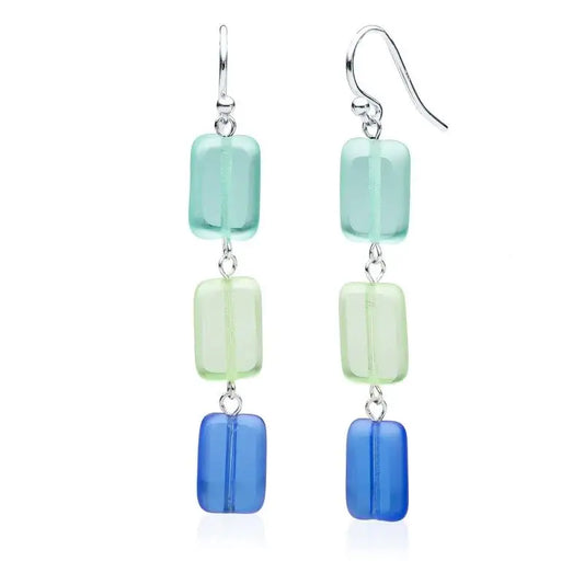 Sea Glass Mix Beaded Triple Tile Earrings