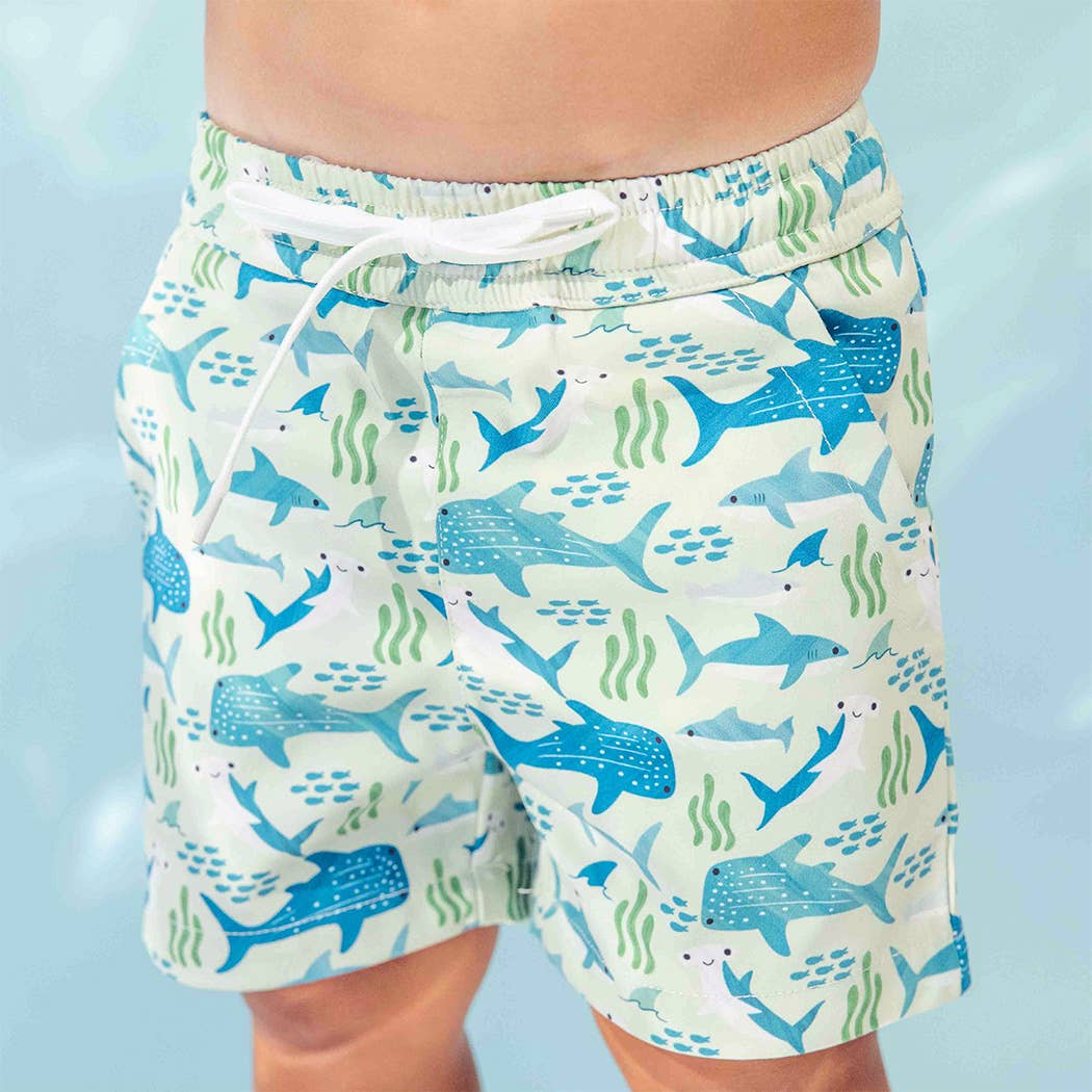 Shark Friends Ocean Animals Boys Swim Trunks Kids Swimsuit: Blue/Multi / 18-24M