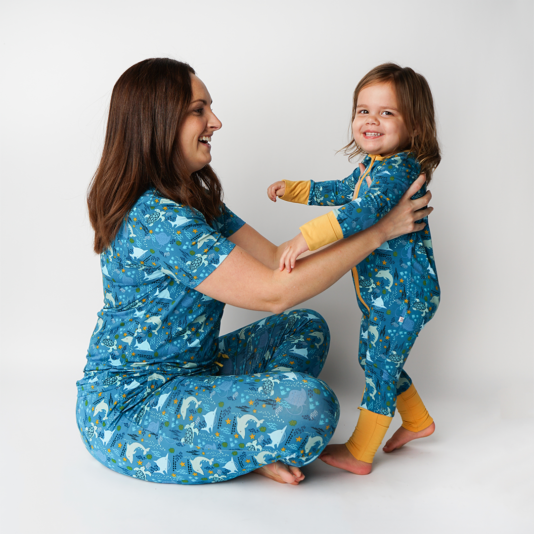 Ocean Friends Bamboo Pajama Convertible Footie Romper: Blue / 3-6M
