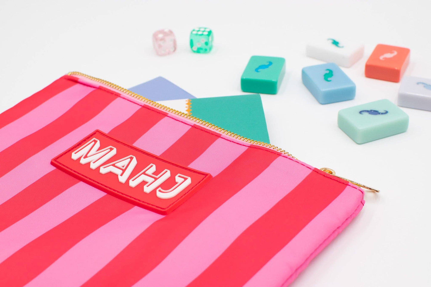 Premium Mahjong Card & Accessory Bag: Geometric- Green Card & Accessory Bag