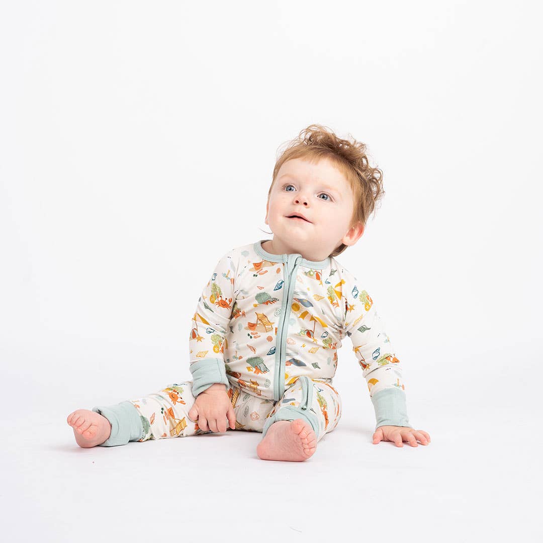 Beach Day Summer Convertible Sleeper Bamboo Baby Pajamas: 18-24M
