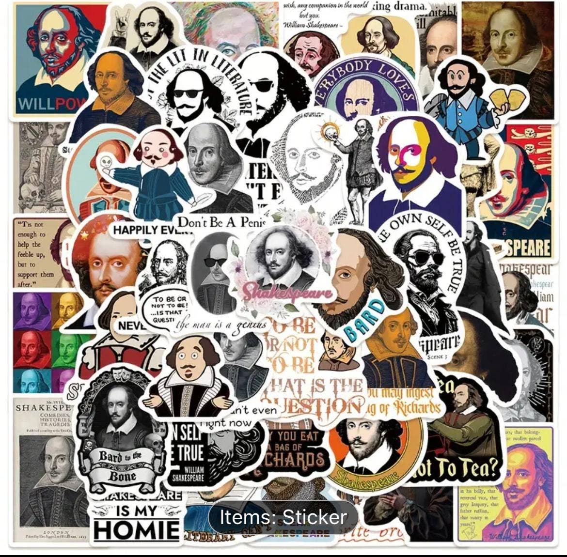 Shakespeare-Themed Sticker Pack - Literary Decor Collection: 10 Stickers
